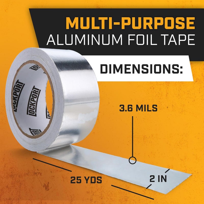 Lockport Aluminum Foil Tape 2" x450 ft - 6 Pack - Aluminum HVAC Tape - HVAC Duct Sealing, Dryer Vent, Heat Insulation & Ductwork Repairs - Heat Resistant, Waterproof, Professional Grade - Image 2